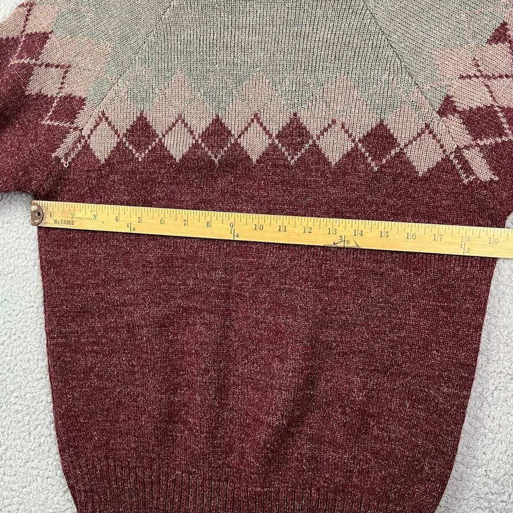 Vintage Andrew‎ St John Sweater Grey Red Patterned Acrylic Crewneck 90s Large